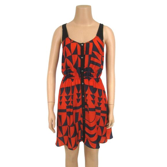 Silence + Noise Sundress Sz M Lightweight Racerback Tank Dress Snaps Red Navy - Picture 1 of 8